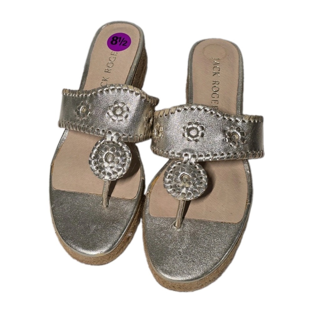 Jack Rogers Mid Wedge Sandals Shoe Size‎ 8.5 Metallic Cork Comfort Espadrille